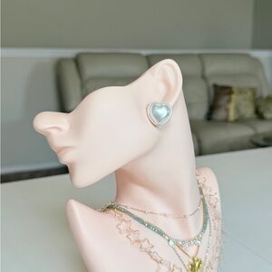Heart Pearl Silver-Trim Stud Earrings